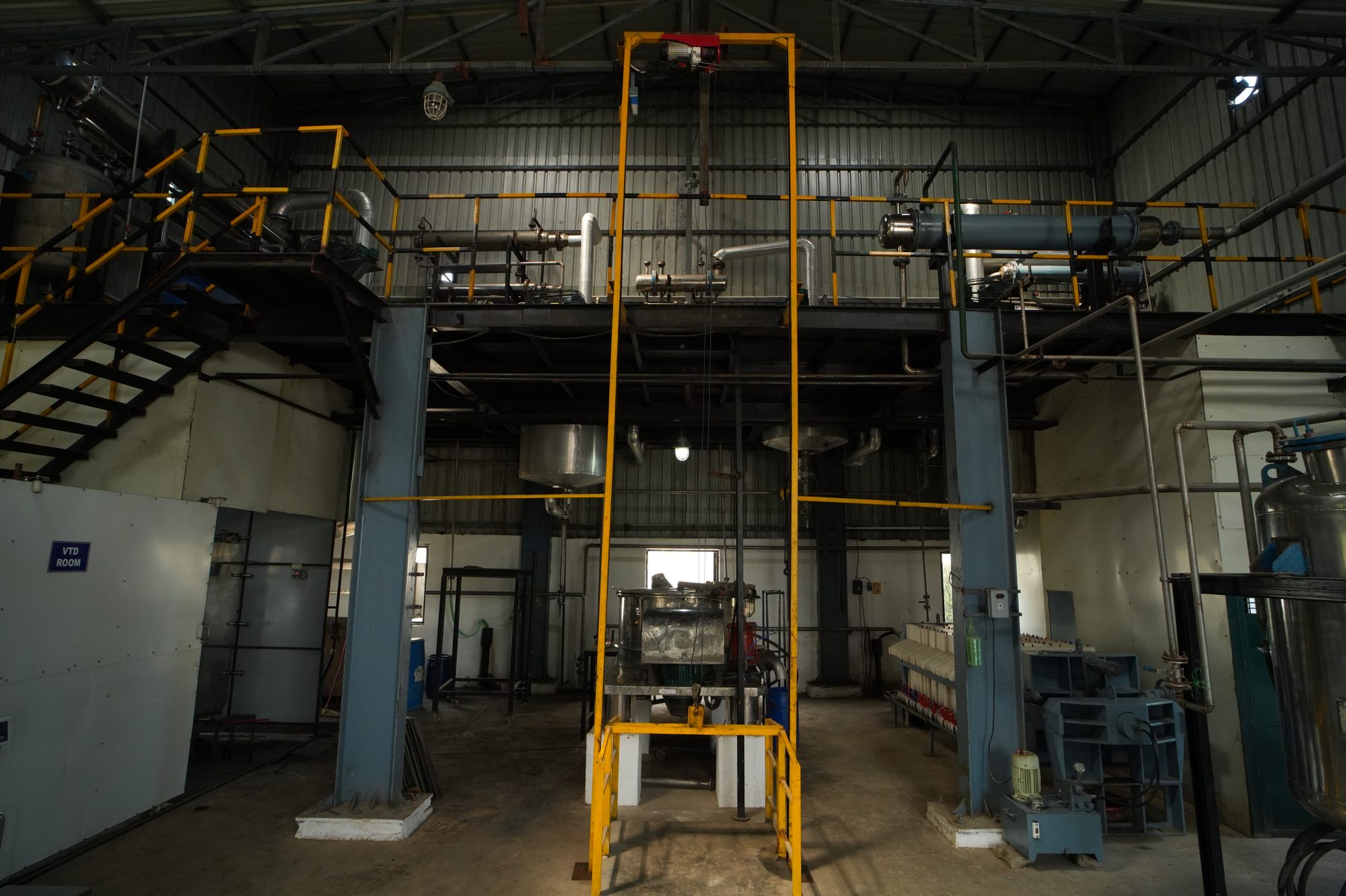 Multi-level process platforms inside the Crushed Leaf Organics production hall