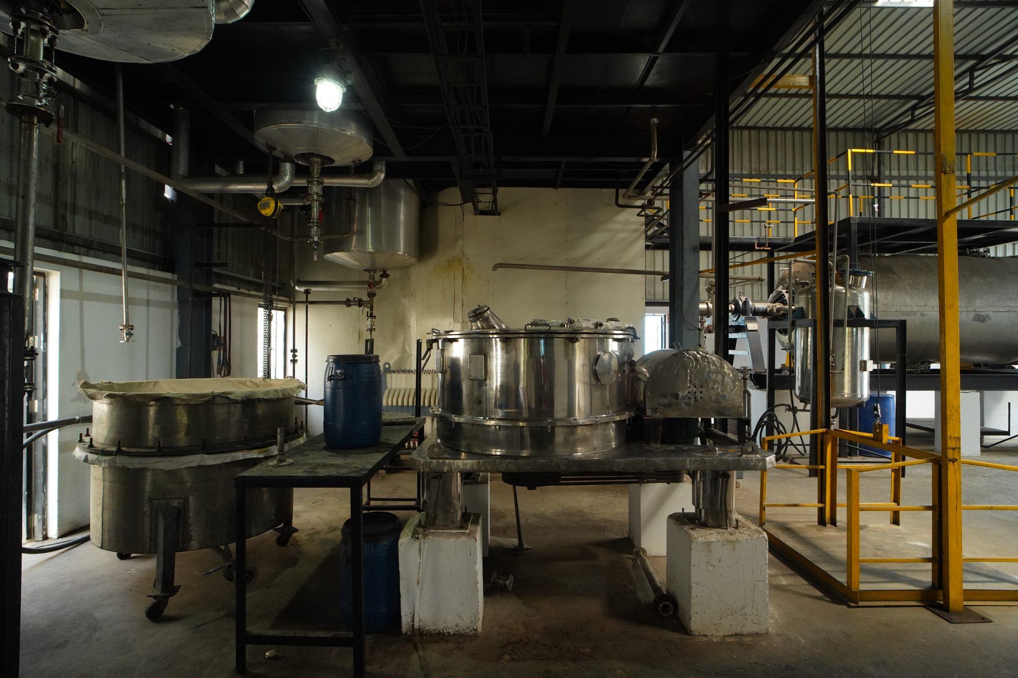 Installed processing equipment inside the production hall